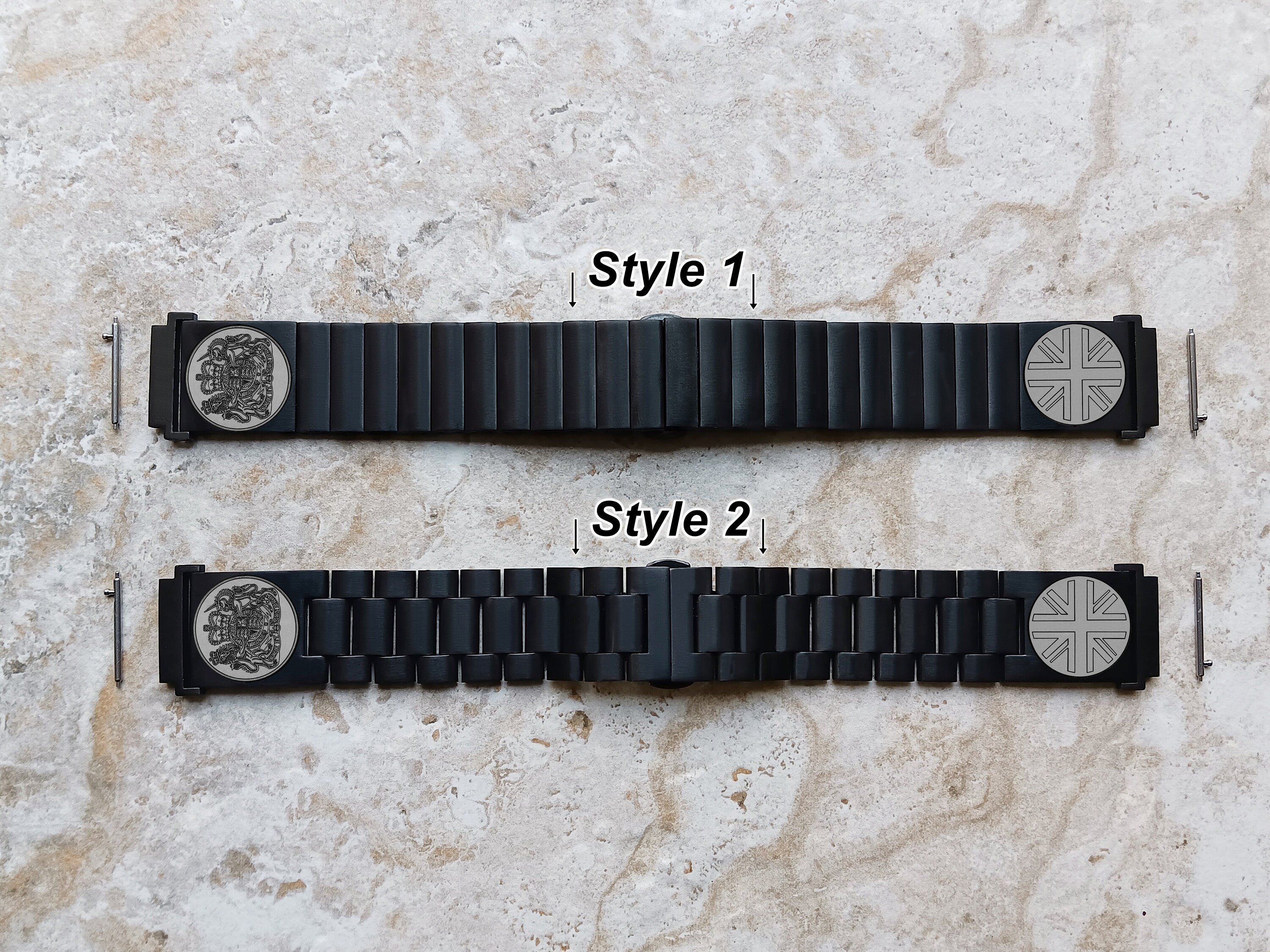 UK Symbols Engraved Watch Band for 20mm Width Lugs Traditional Casual Luxury and Smartwatches Black Stainless Steel Strap Bracelet UKS -A20